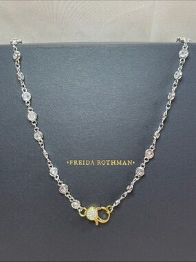 Freida Rothman Brass Base Two-Tone Lumi Bezel Necklace 24" NWT $135 MSRP
